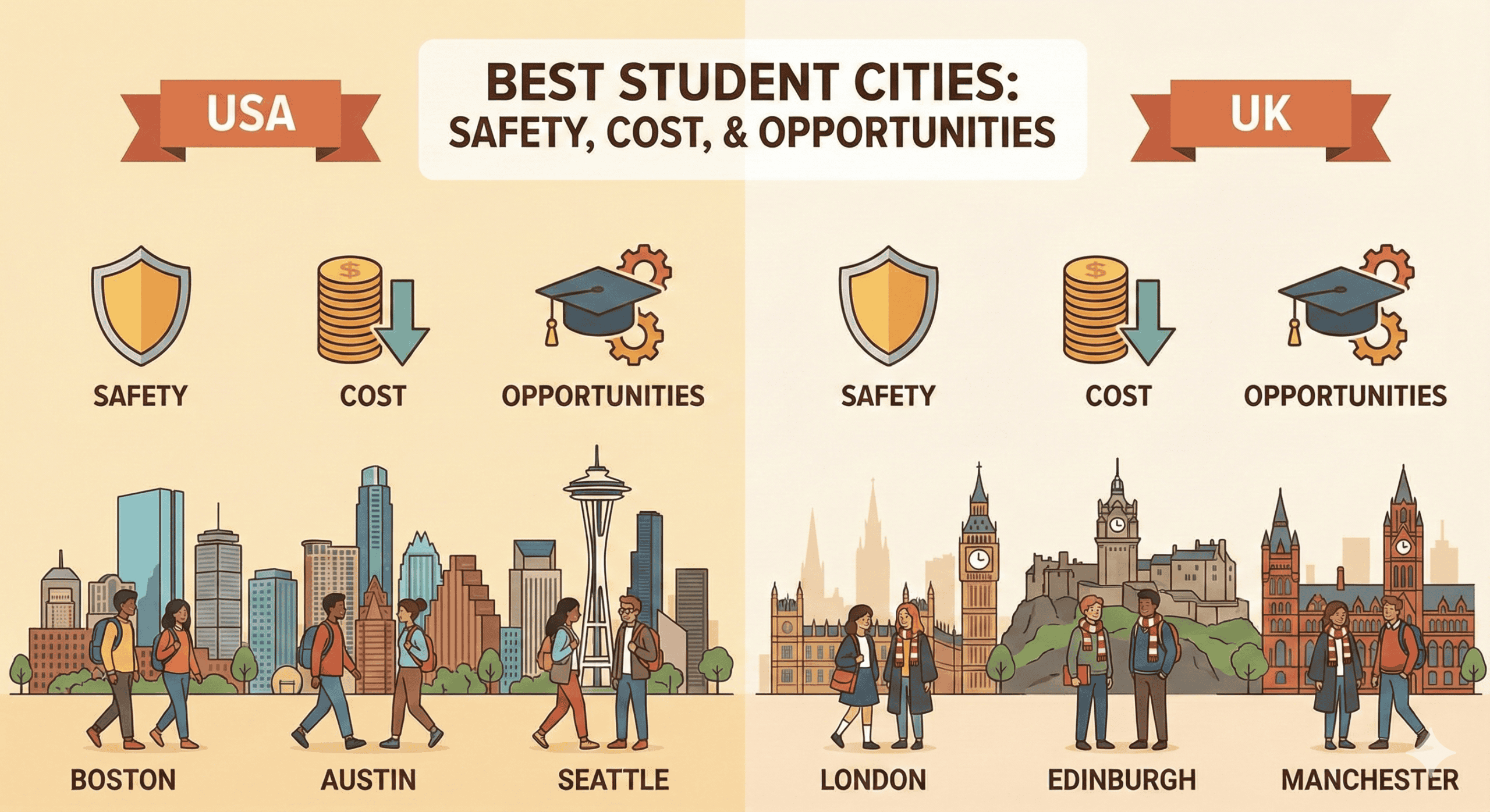 Best Cities in the USA and UK for Students: Safety, Cost, and Opportunities